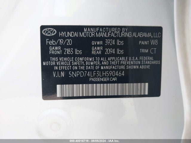 Hyundai ELANTRA SE 2020 5NPD74LF3LH590464 Image 9