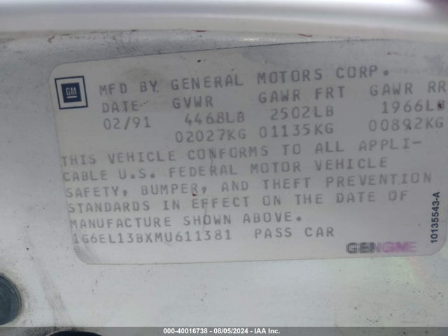 1991 CADILLAC ELDORADO 1G6EL13BXMU611381 Photo 8