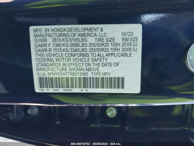 5FNYG1H77RB013980 Honda Pilot Awd Touring