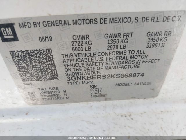 3GNKBERS2KS668874 Chevrolet BLAZER RS