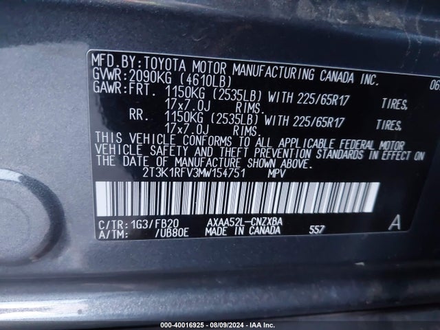 Toyota RAV4 LE 2021 2T3K1RFV3MW154751 Image 9