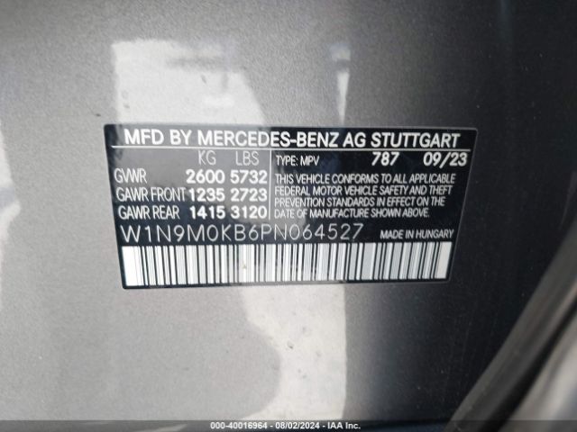 W1N9M0KB6PN064527 Mercedes-Benz Eqb 300 Suv 4matic