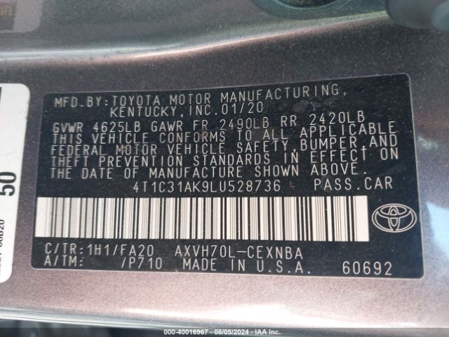 4T1C31AK9LU528736 Toyota Camry Le Hybrid