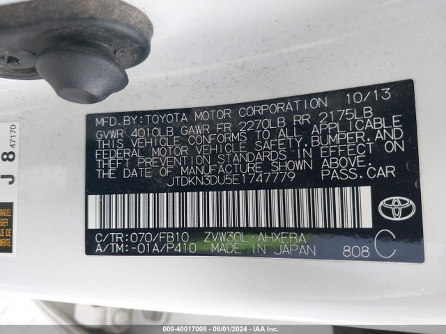 Toyota Prius Two 2014 JTDKN3DU5E1747779 Image 9
