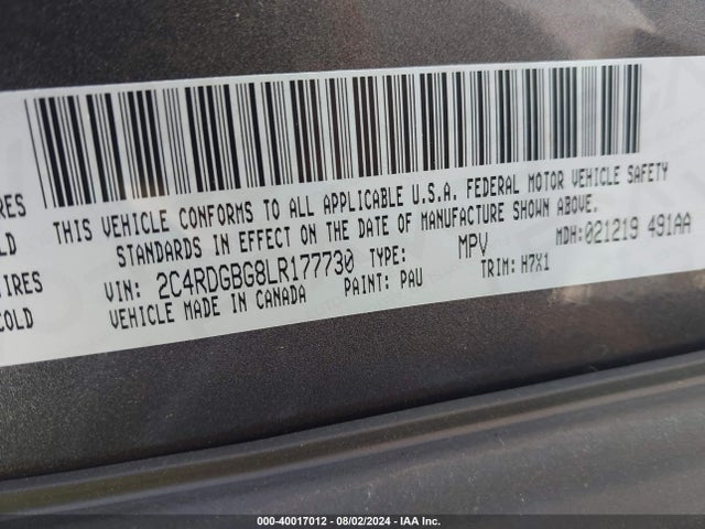 Dodge Grand Caravan Se 2020 2C4RDGBG8LR177730 Image 9