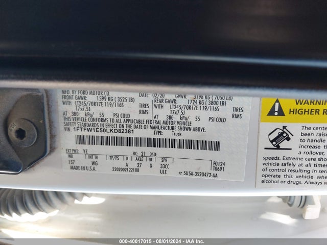 Ford F-150 Xl 2020 1FTFW1E50LKD82381 Image 9
