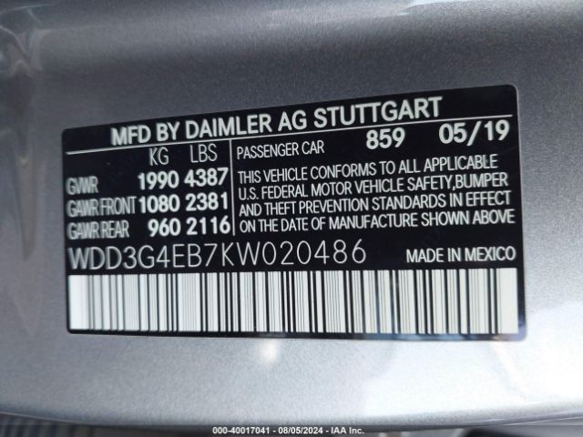 WDD3G4EB7KW020486 Mercedes-Benz A 220