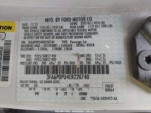 3FA6P0PU4ER220740 Ford Fusion Energi Se Luxury