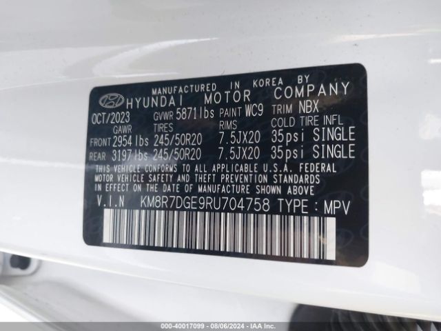 KM8R7DGE9RU704758 Hyundai Palisade Calligraphy