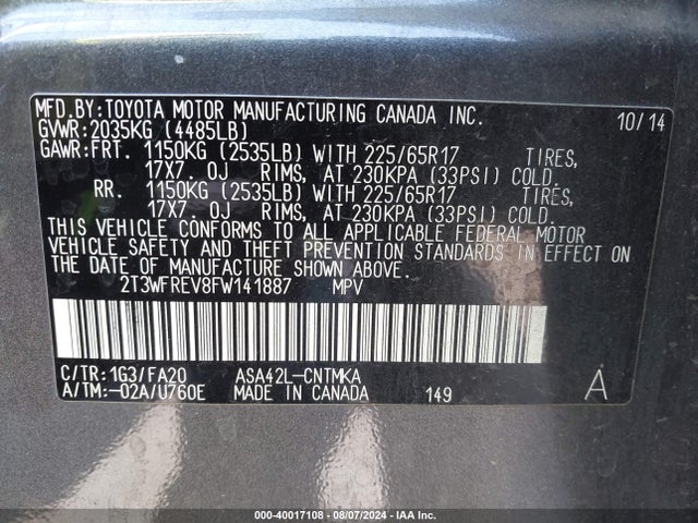 Toyota Rav4 Xle 2015 2T3WFREV8FW141887 Image 9