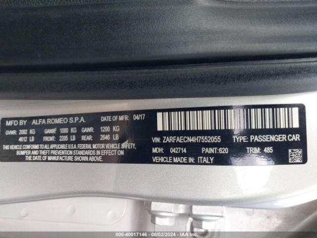 ZARFAECN4H7552055 Alfa Romeo Giulia Ti Rwd