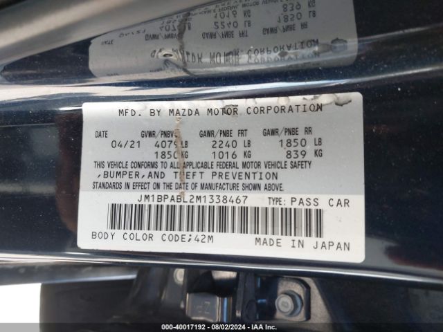 JM1BPABL2M1338467 Mazda Mazda3 Select