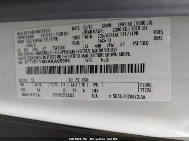 1FTYE1YM5KKA65998 Ford Transit-150