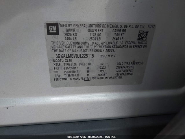3GKALMEV0JL225115 GMC Terrain Sle