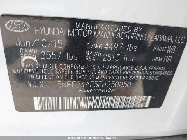 Hyundai SONATA SE 2015 5NPE24AF5FH250050 Image 9