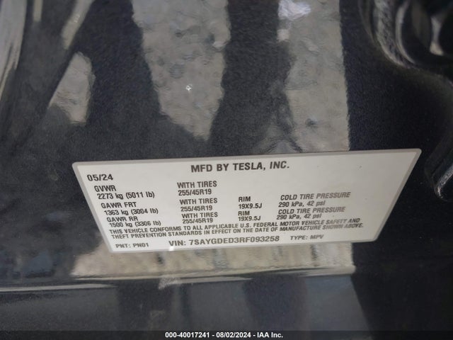 2024 TESLA MODEL Y 7SAYGDED3RF093258 Photo 8