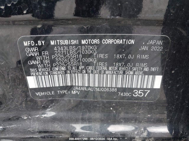 2022 MITSUBISHI OUTLANDER SPORT JA4ARUAU7NU006388 Photo 8