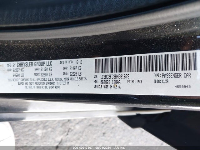 Aukcja sprzedaży 2011 Chrysler 200 Limited, vin: 1C3BC2FG3BN581679, numer aukcji: 40017367