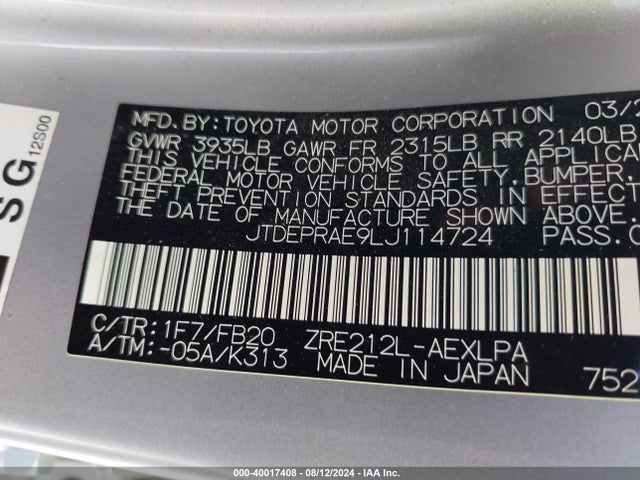 Toyota COROLLA LE 2020 JTDEPRAE9LJ114724 Image 9