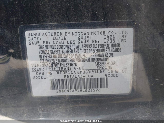Nissan Versa 1.6 S+ 2017 3N1CN7AP1HL821578 Image 9