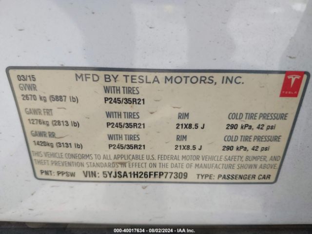 5YJSA1H26FFP77309 Tesla Model S 70d/85d/p85d