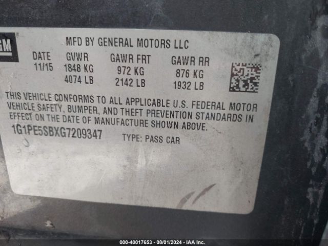1G1PE5SBXG7209347 Chevrolet Cruze Limited 1lt Auto