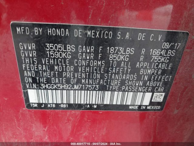 3HGGK5H92JM717573 Honda Fit Ex-l