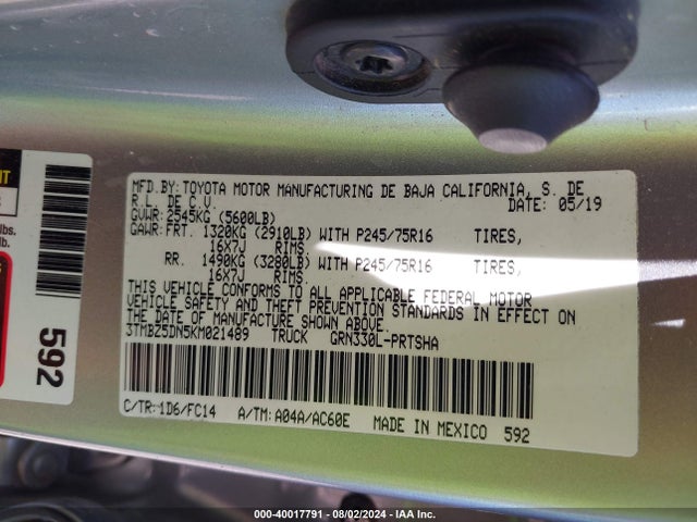 Toyota Tacoma Sr5 2019 3TMBZ5DN5KM021489 Image 9