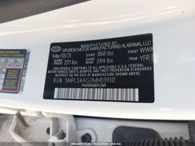 5NPLS4AG2MH039112 Hyundai ELANTRA SEL