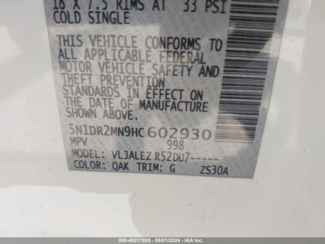 5N1DR2MN9HC602930 Nissan Pathfinder Platinum/s/sl/sv
