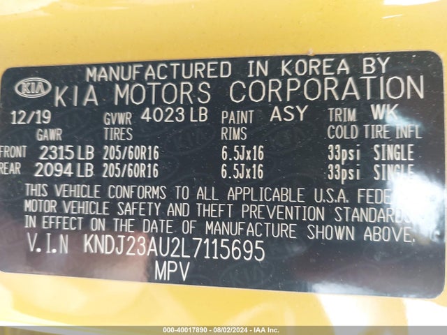 KIA SOUL LX 2020 KNDJ23AU2L7115695 Image 9