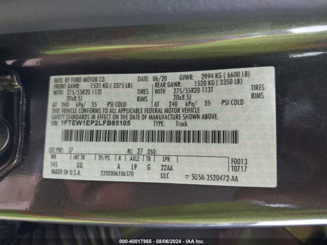 1FTEW1EP2LFB85105 Ford F-150 Xl
