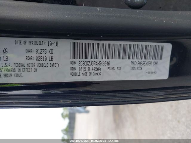 2C3CDZJG7KH540546 Dodge Challenger Gt