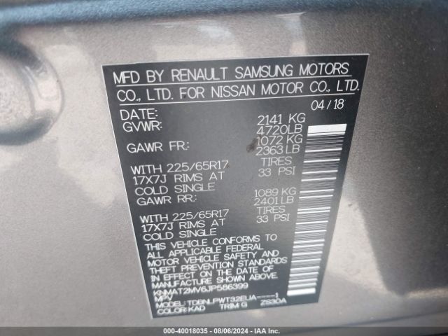 KNMAT2MV6JP586399 Nissan ROGUE S