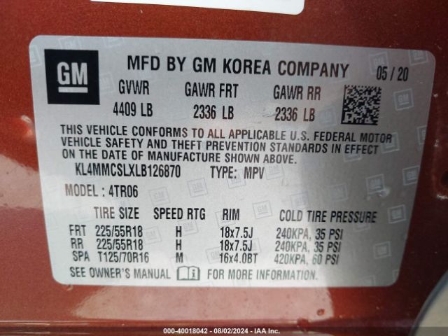 KL4MMCSLXLB126870 Buick Encore Gx Awd Preferred