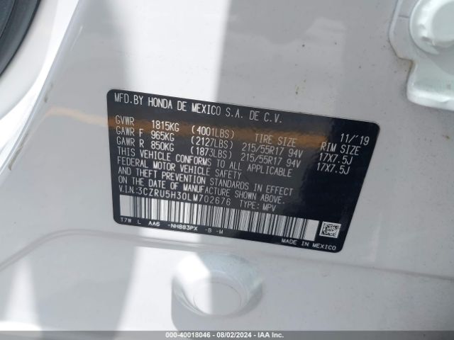 3CZRU5H30LM702676 Honda Hr-v 2wd Lx