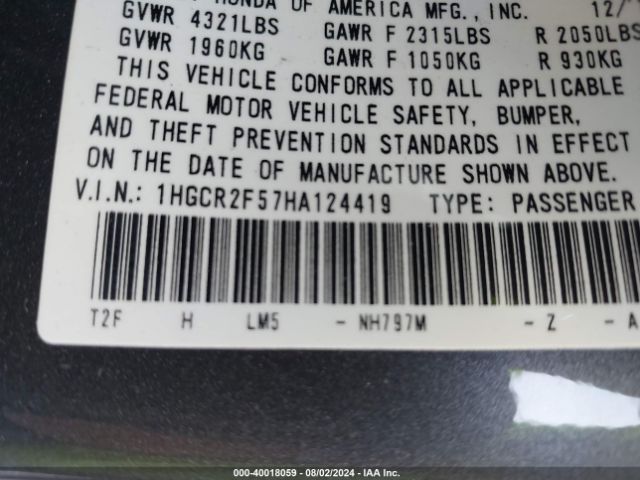1HGCR2F57HA124419 Honda Accord Sport