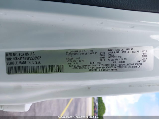 1C6HJTAG6PL532902 Jeep Gladiator Sport S 4x4