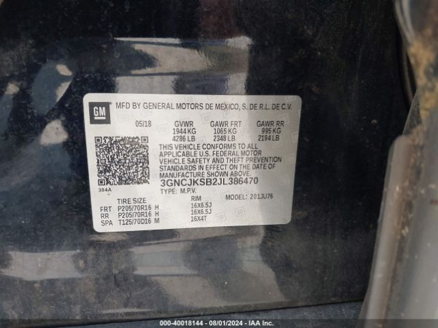 3GNCJKSB2JL386470 Chevrolet TRAX LS