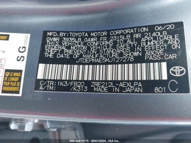 Toyota COROLLA LE 2021 JTDEPMAE5MJ127278 Image 9