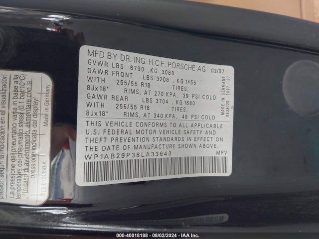 2008 PORSCHE CAYENNE WP1AB29P38LA33643 Photo 8