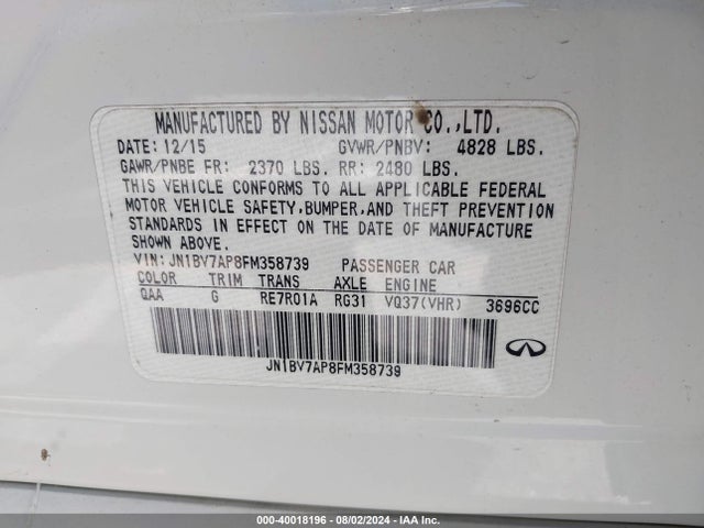 JN1BV7AP8FM358739 Infiniti Q50 Premium