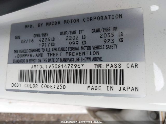 JM1GJ1V50G1472967 Mazda Mazda6 I Touring