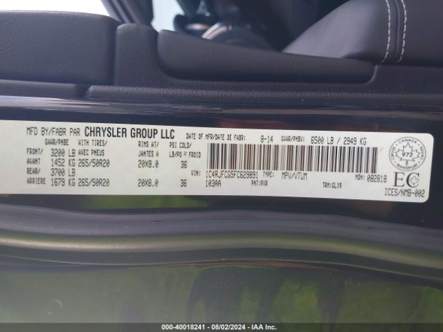 1C4RJFCG5FC629891 Jeep Grand Cherokee Overland