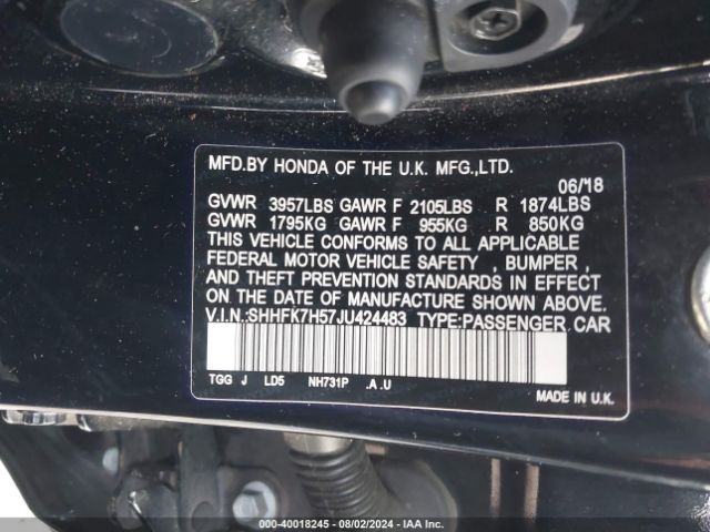 SHHFK7H57JU424483 Honda CIVIC EX