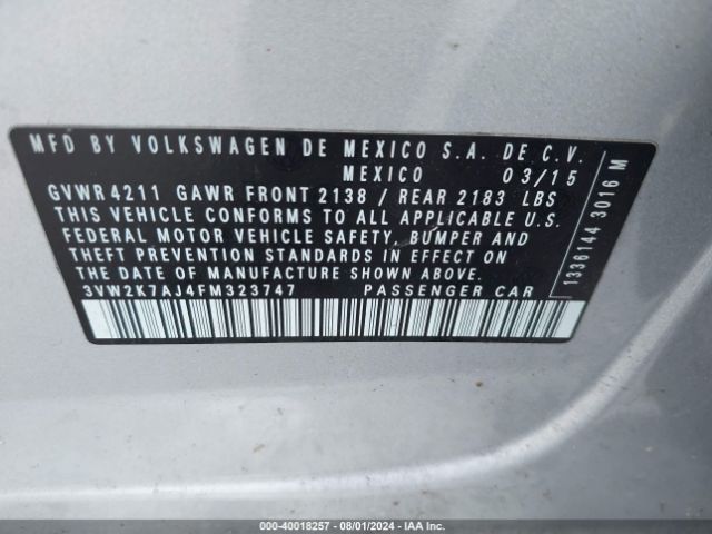 3VW2K7AJ4FM323747 Volkswagen Jetta 2.0l S