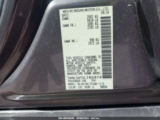 1N4BL3AP7GC286974 Nissan Altima 3.5 Sl/3.5 Sr