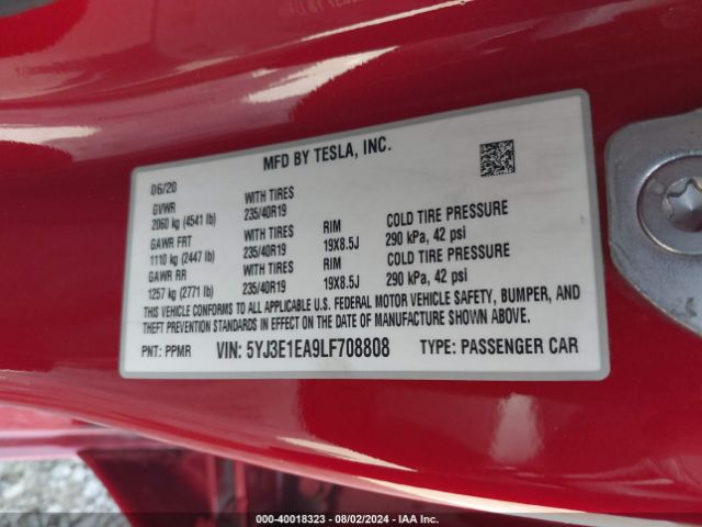 5YJ3E1EA9LF708808 Tesla Model 3 Standard Range Plus Rear-wheel Drive/standard Range Rear-wheel Drive