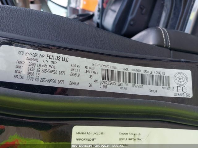 1C4RDJEGXGC412961 Dodge Durango Citadel