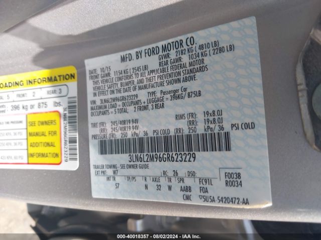 3LN6L2M96GR623229 Lincoln Mkz Black Label